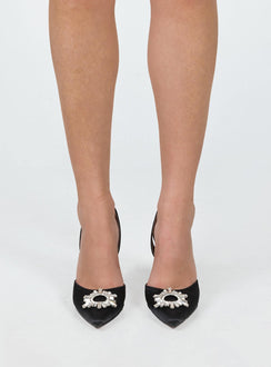 Heels Princess Polly Exclusive Satin material  Jewel detailing  Pointed toe  Elasticated slingback strap  Flared heel 