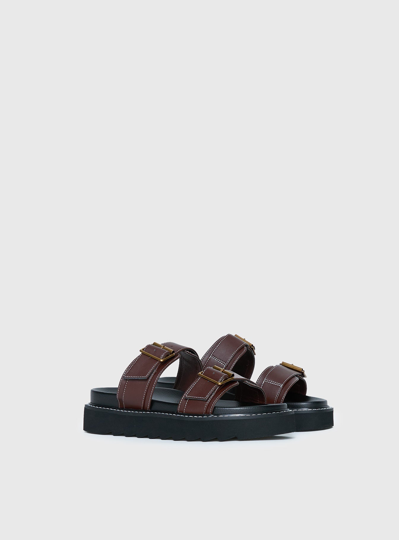 Ma Belle Sandals Contrast Stitch Chocolate