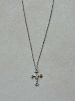 Necklace Dainty silver-toned chain Cross drop charm Diamante detailing Lobster clip fastening