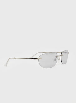 Sunglasses Frameless, grey-tinted lenses, slim silver-toned arms, silicone nose pads