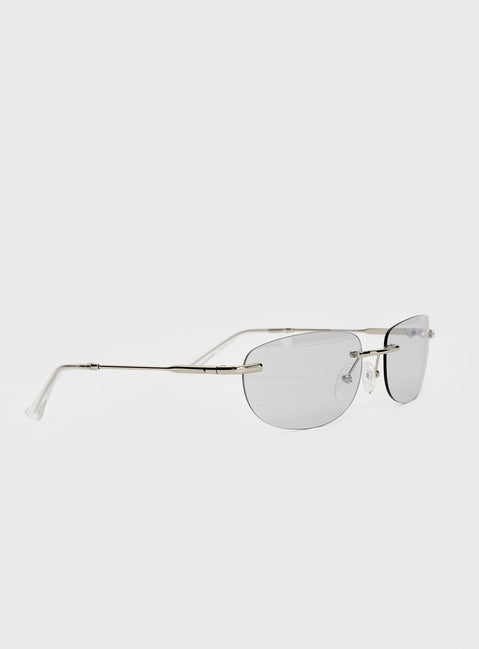 Sunglasses Frameless, grey-tinted lenses, slim silver-toned arms, silicone nose pads