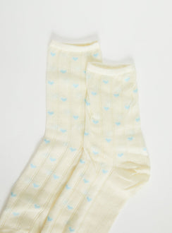 Averee Ribbed Heart Socks Yellow / Blue