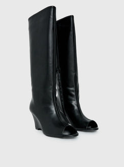 Dimmi Peep Toe Knee High Boots Black