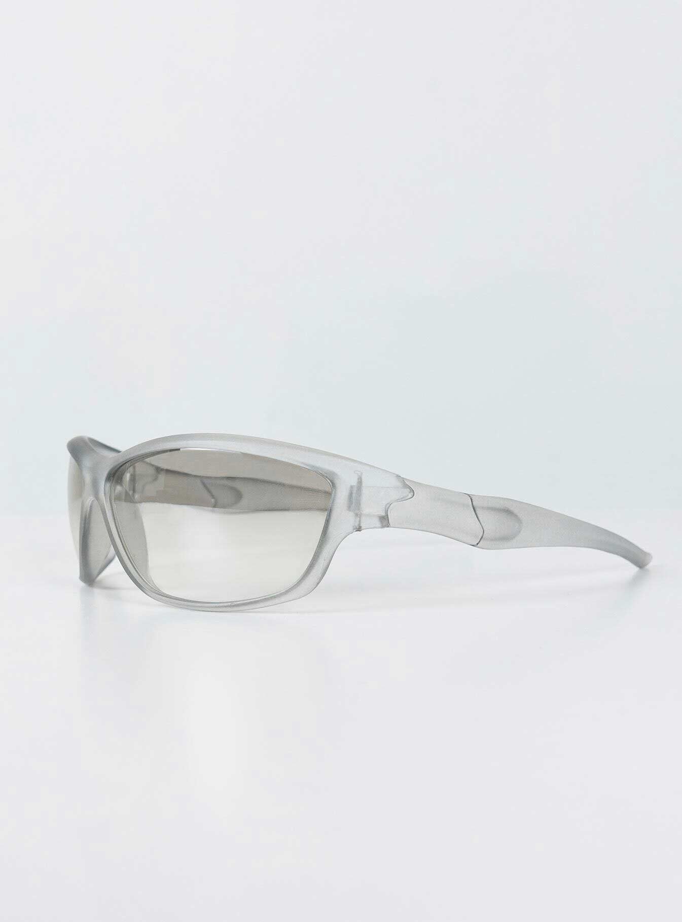 Sunglasses Wrap around style  Semi-transparent reflective lenses  Lightweight