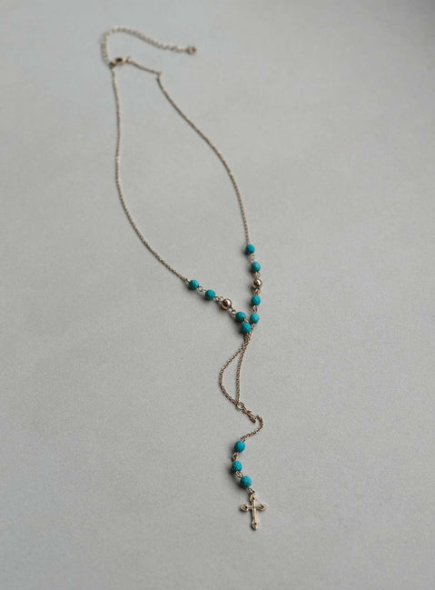 Necklace Gold-toned Dainty chain Gemstone & cross detail Lobster clasp fastening