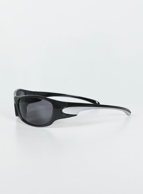 Sunglasses Wrap around style  Black tinted lenses  Lightweight 