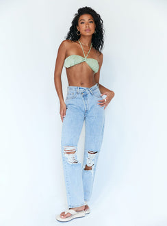 front view of model wearing Princess Polly Nadia Top Green 