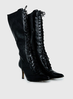 Creator Knee High Lace-Up Boots Black