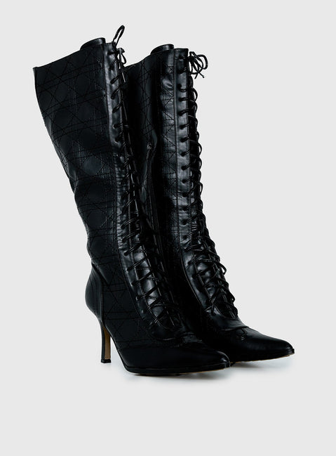 Creator Knee High Lace-Up Boots Black