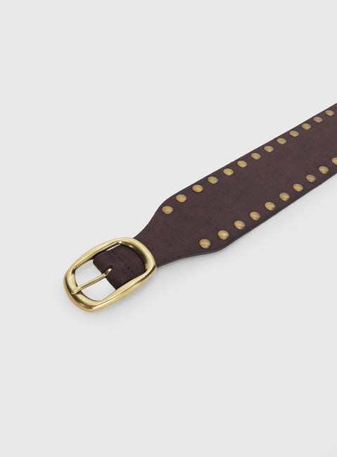 Spheres Stud Belt Dark Brown