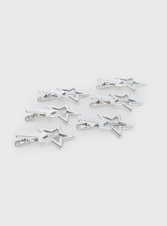Star Studded Hair Clip Pack Silver