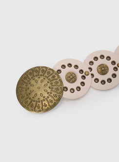 Faux leather belt Gunmetal hardware round buckle, grommets detail, adjustable length