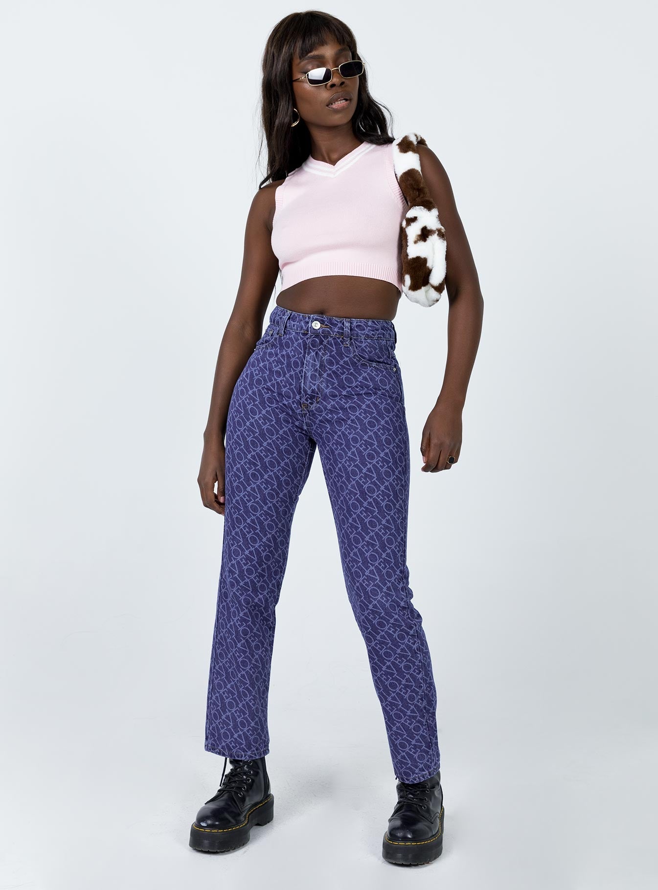 front view of model wearing Princess Polly Love Lounge Denim Jeans Mid Rise 