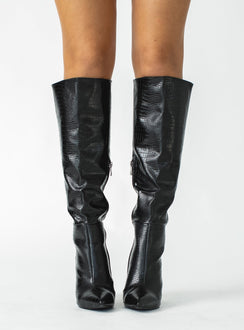 Billini Milla Croc Knee High Boots Black