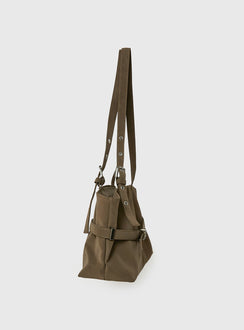 Cosimma Buckle Detail Faux Suede Shoulder Bag Khaki