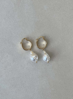 Earrings 18K Gold Plated Chunky style Pearl detail Hinged hoop fastening