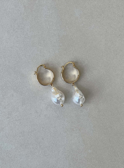 Earrings 18K Gold Plated Chunky style Pearl detail Hinged hoop fastening