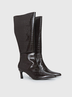 Therapy Dove Knee High Boots Chocolate Croc