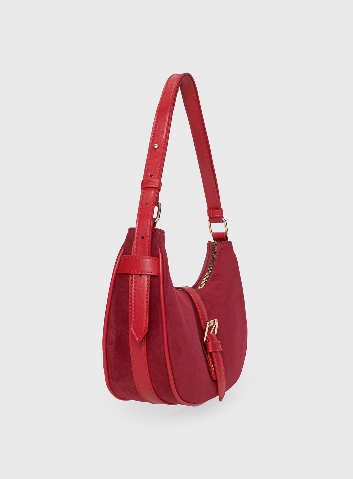 Jaxton Buckle Faux Suede Shoulder Bag Red