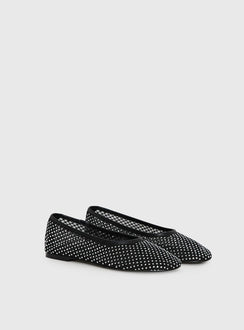 Cerelia Sheer Diamonte Ballet Flats Black