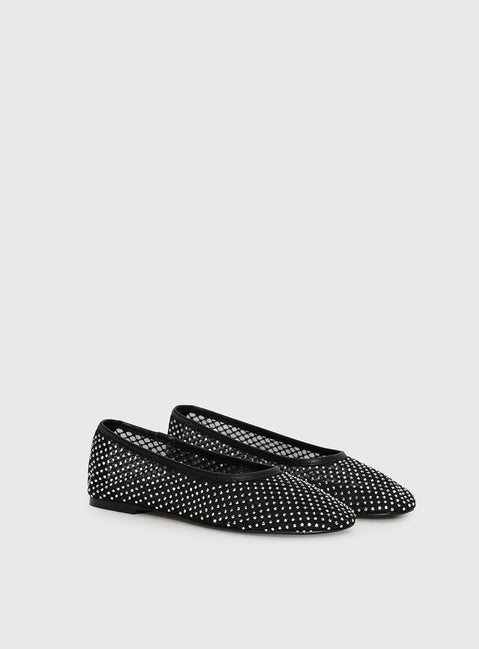 Cerelia Sheer Diamonte Ballet Flats Black