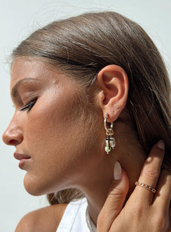 Earrings Gold toned Hoop fastening Drop charms