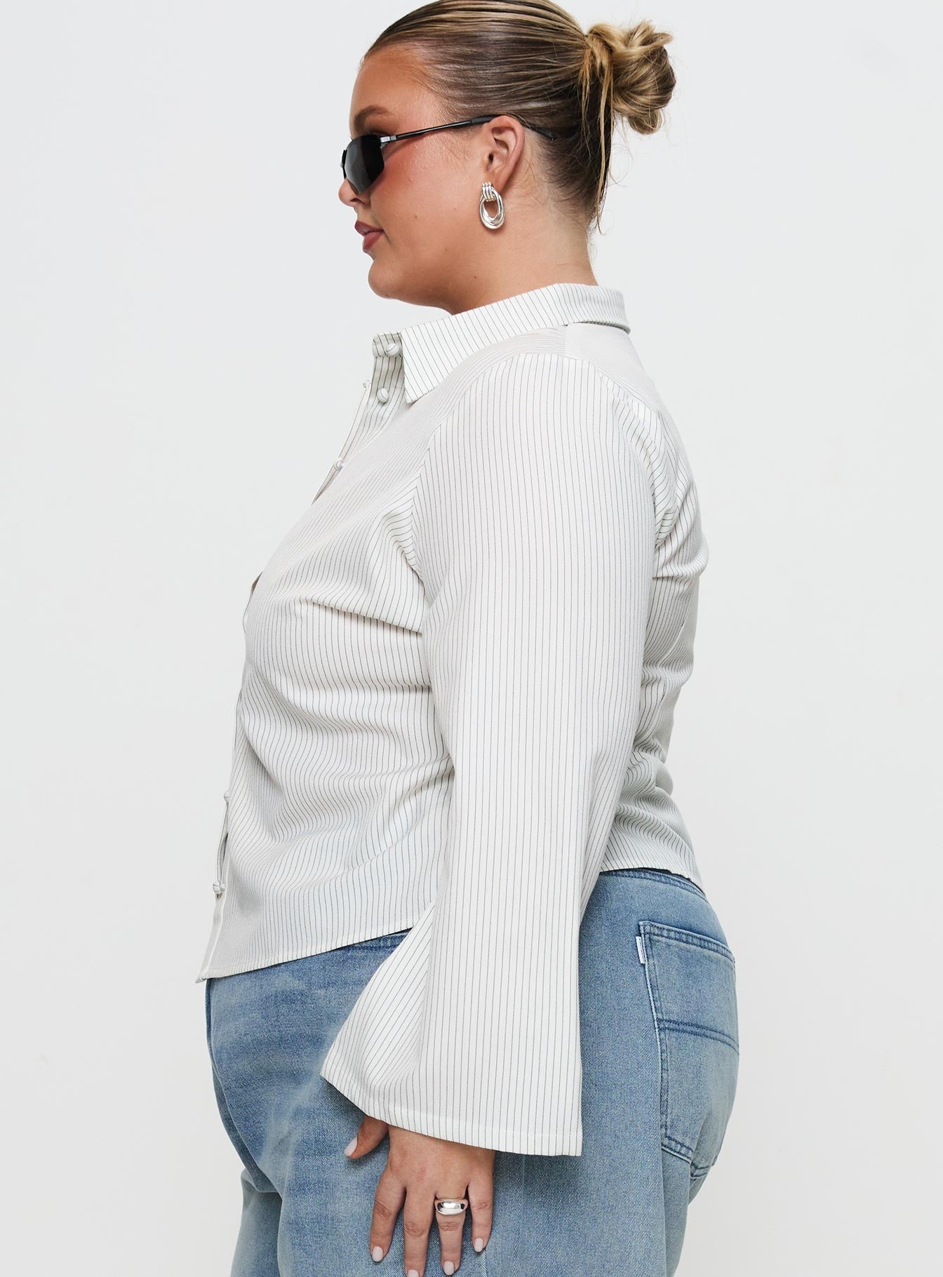 Anni Stripe Shirt Pinstripe White Curve