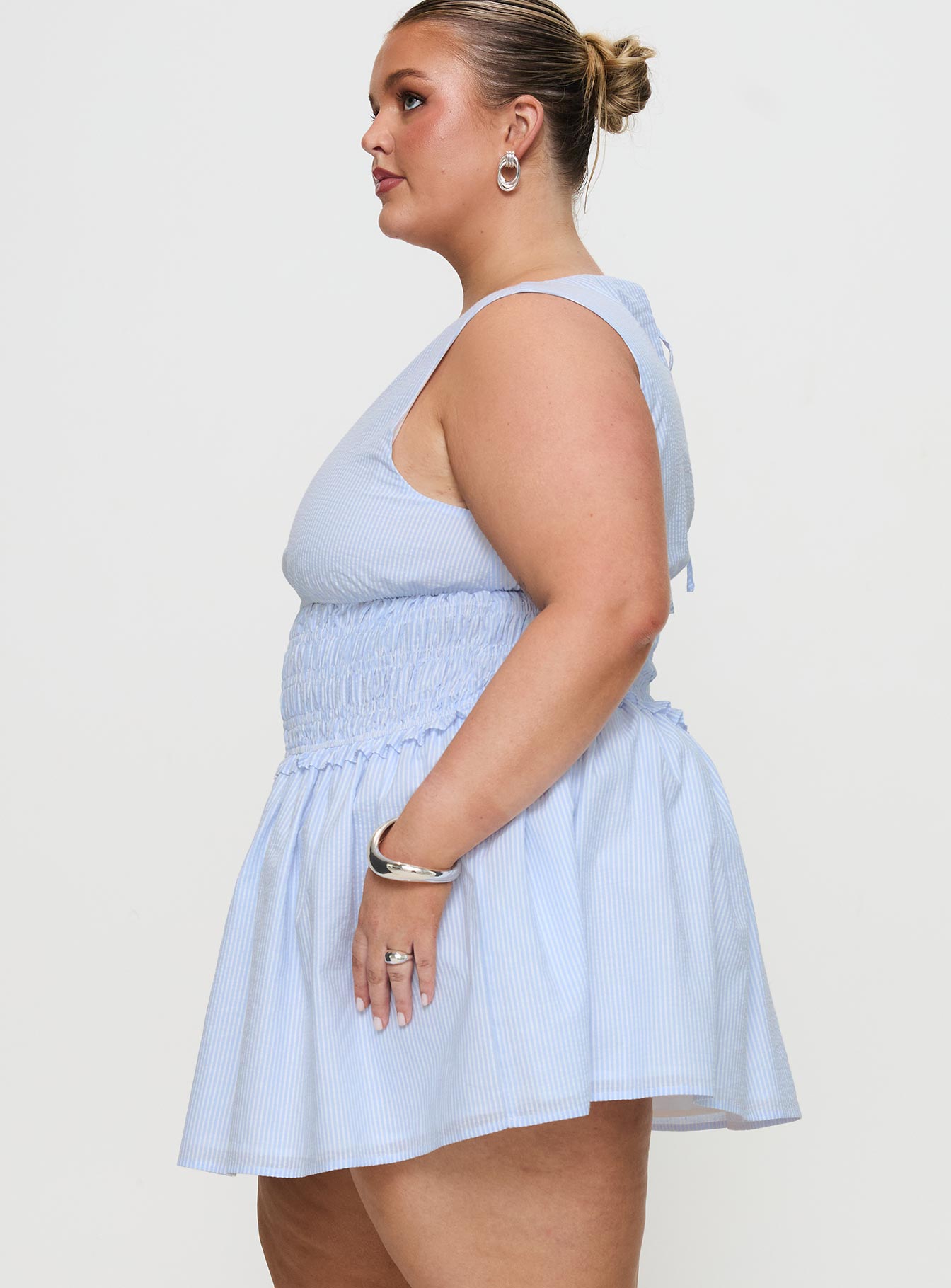 Yennifer Shirred Mini Dress Blue / White Curve