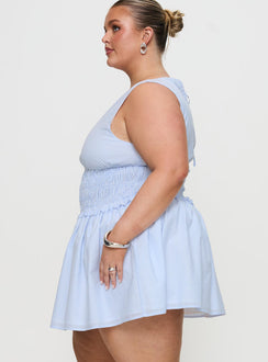 Yennifer Shirred Mini Dress Blue / White Curve