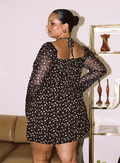 product Princess Polly Square Neck  Dyer Sheer Sleeve Mini Dress Black Floral Curve