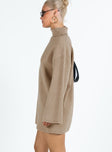 Long sleeve mini dress Ribbed knit material Turtle neck Drop shoulder