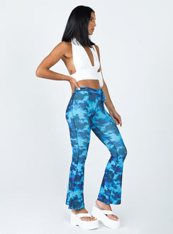 front view of model wearing Princess Polly Allen Floral Flare Pants Blue 