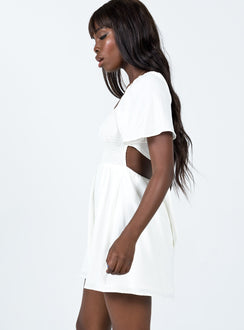 side view of model wearing Princess Polly Summer Nights Mini Dress White 