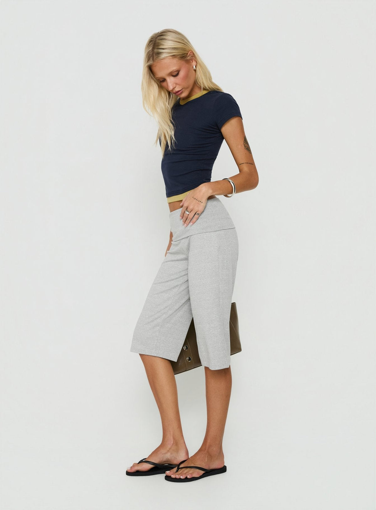 Laroy Folded Capri Pant Grey Marle