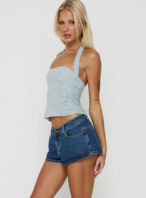Dreamful Ultra Low Rise Mini Denim Short Dark Blue Wash