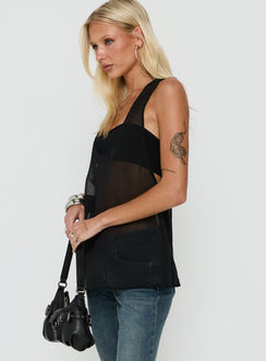 Orelea Sheer Chiffon Racerback Tank Top Black