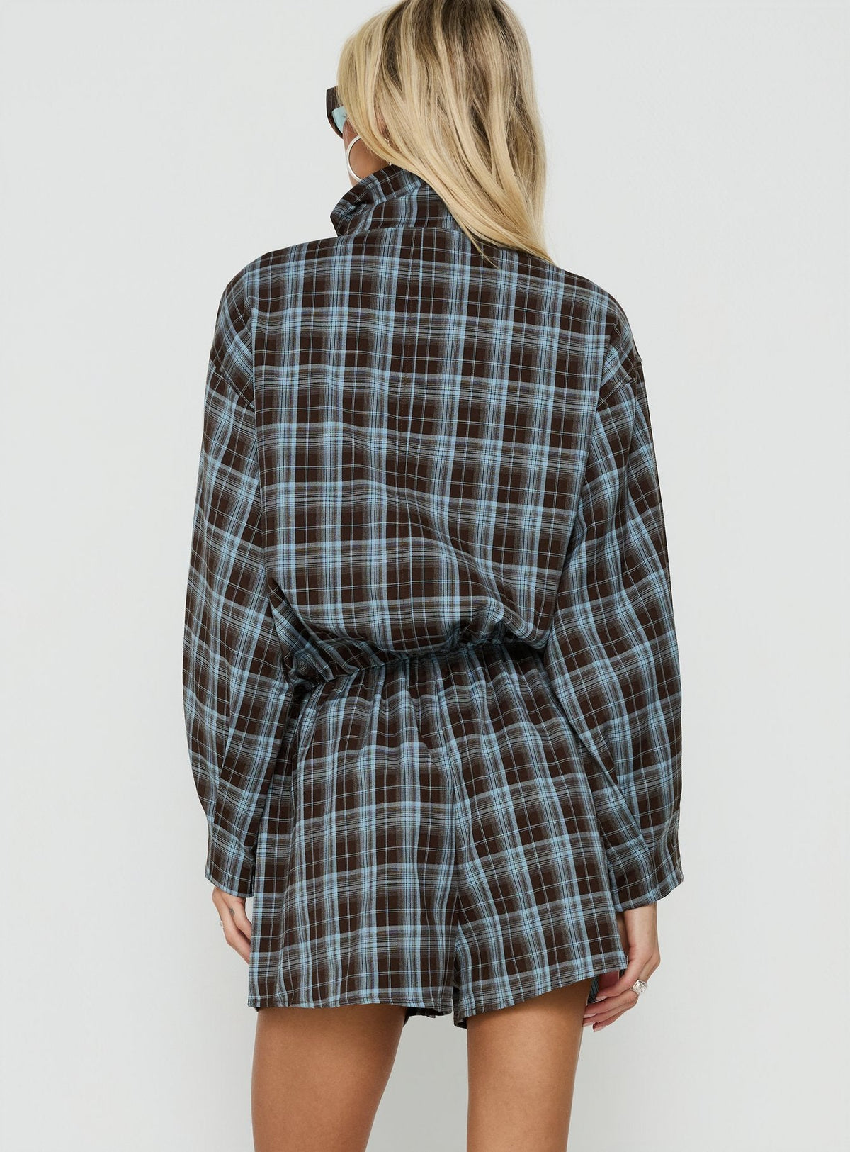 Lunna Elasticated Waist Shorts Blue Check