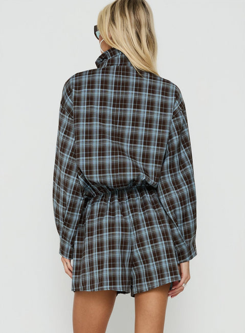 Lunna Elasticated Waist Shorts Blue Check
