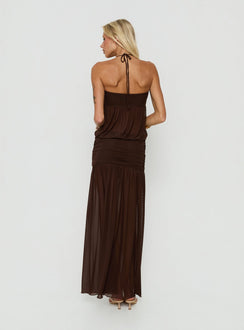 Jesemia Halter Blouson Maxi Dress Chocolate