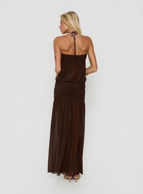 Jesemia Halter Blouson Maxi Dress Chocolate
