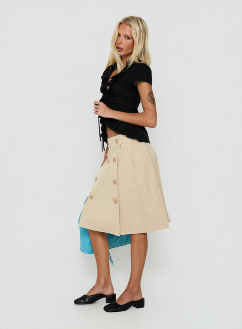 Kaidenn Button Pleated Midi Skirt Taupe