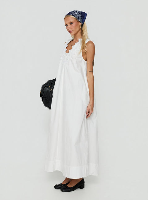 Marrnie Lace Detail Flowy Maxi Dress White