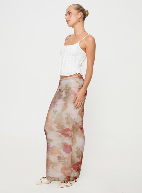 Maxi skirt Floral print, mesh material, elasticated waistband