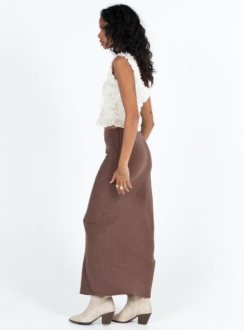 Brown maxi skirt Linen look material Invisible zip fastening at side