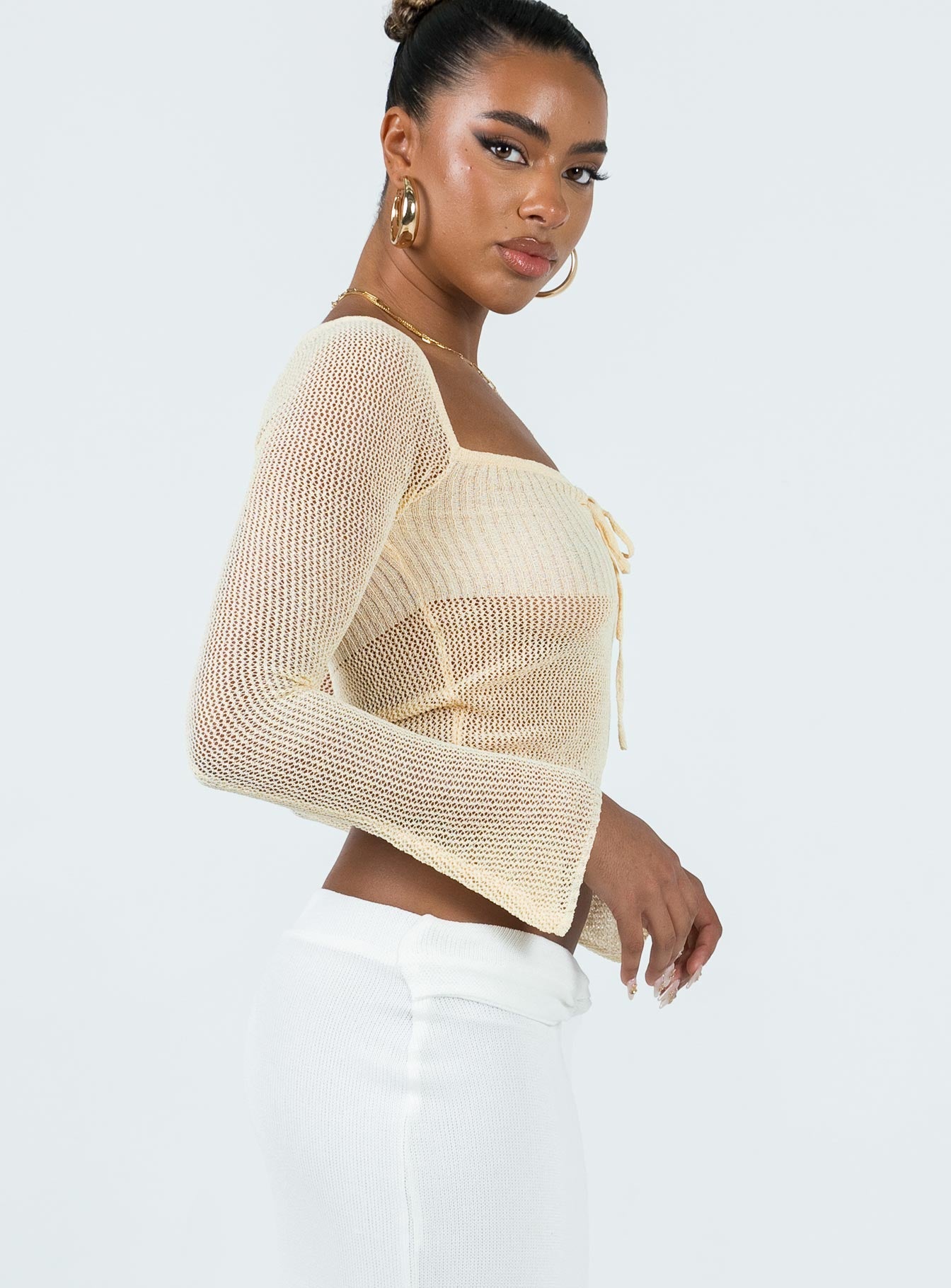 product Princess Polly Full Sleeves Boat Neck  Tyren Top Bone