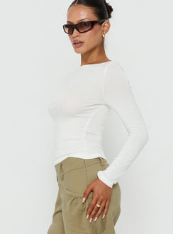 Long Weekends Semi-Sheer Long Sleeve Top White