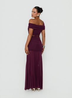 Loran Mesh Draped Maxi Dress Wine