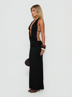Makeina Backless Plunge Jersey Maxi Dress Black