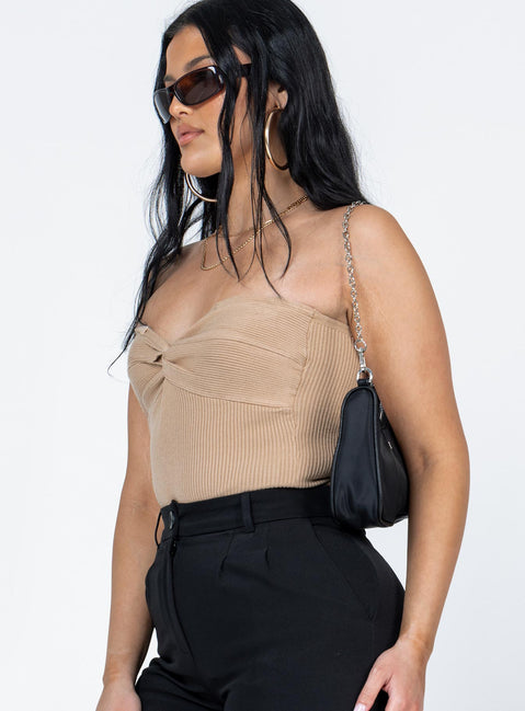 side view of model wearing Princess Polly Kallista Bodysuit Beige Sleeveless Sweetheart 