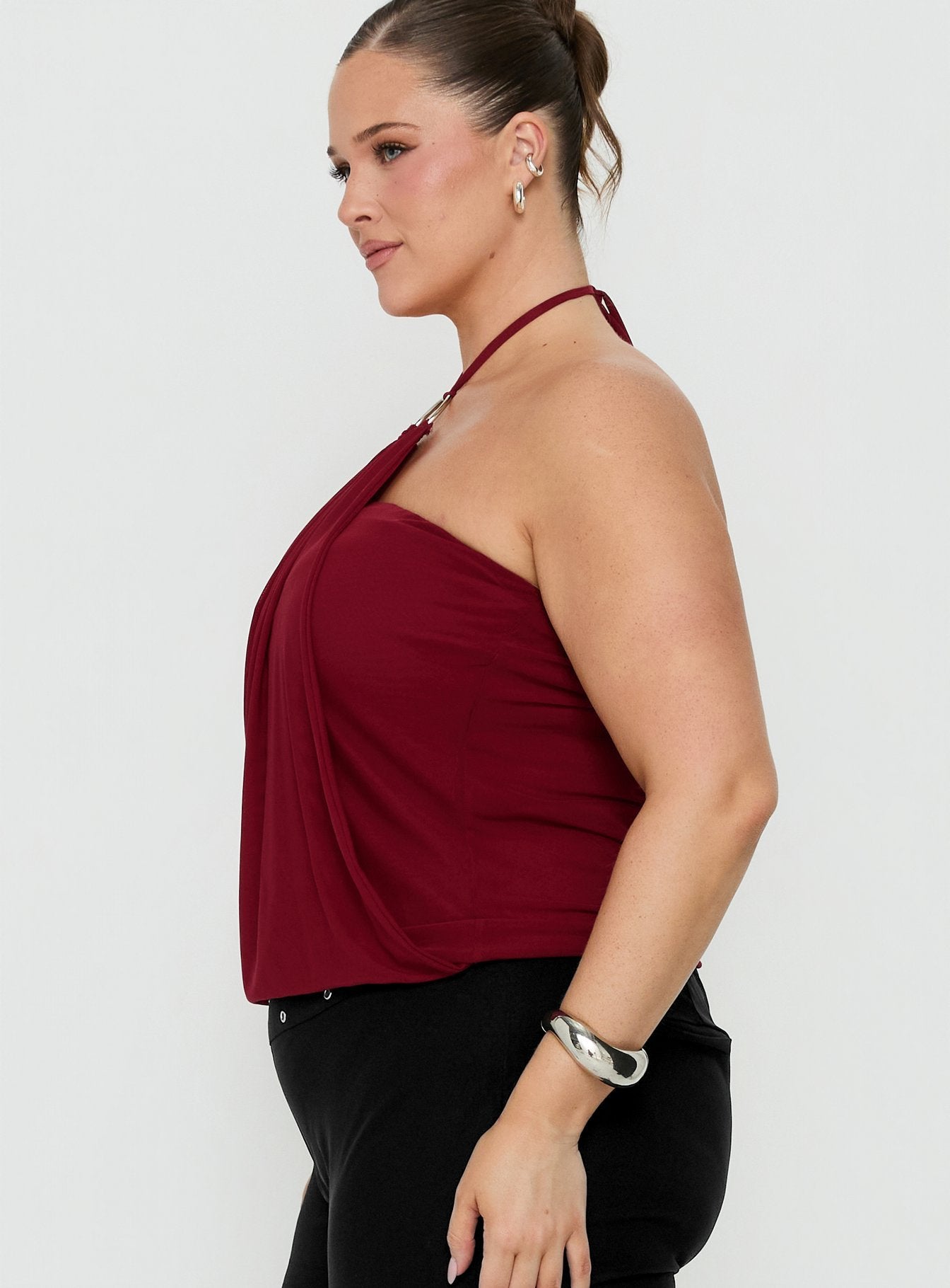 Hedlea Draped Ring Detail Top Wine Curve